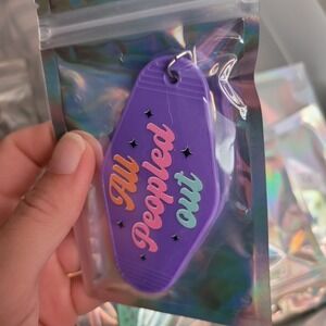 All Peopled Out Purple Motel Style Keychain Funny Novelty Accessory